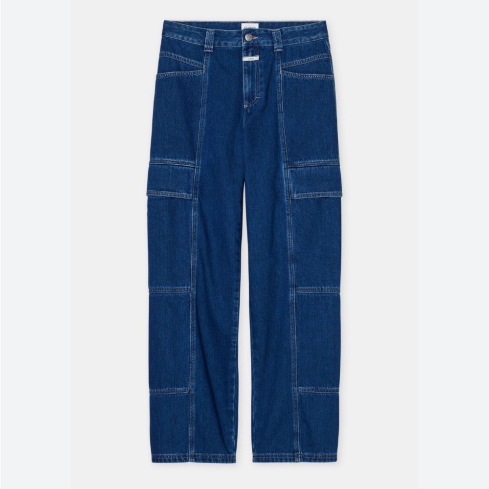 Closed Cali-X Wide Leg Cargo Jeans Mid Blue Wash Size 28 High Rise Relaxed